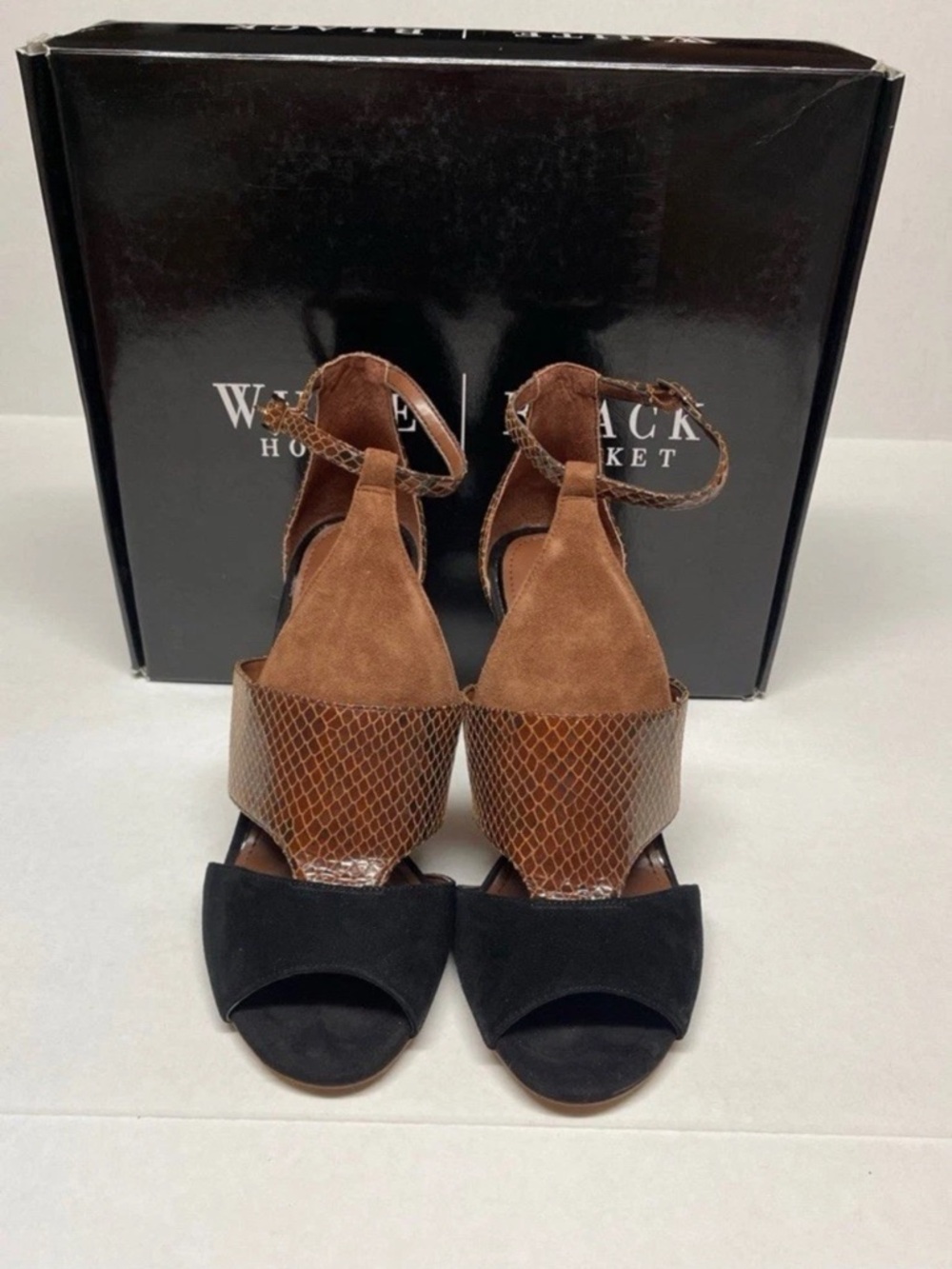 White House Black Market Brown & Black Mixed-Material Heeled Sandals Size 9